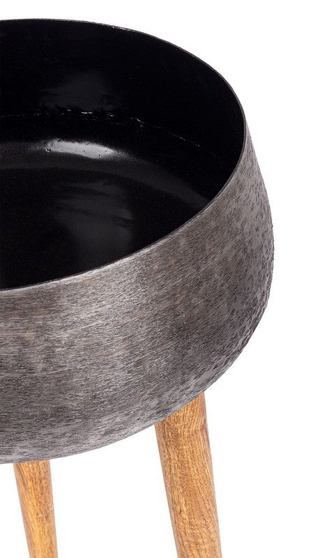 Vaso nero con piedi legno H81 cm