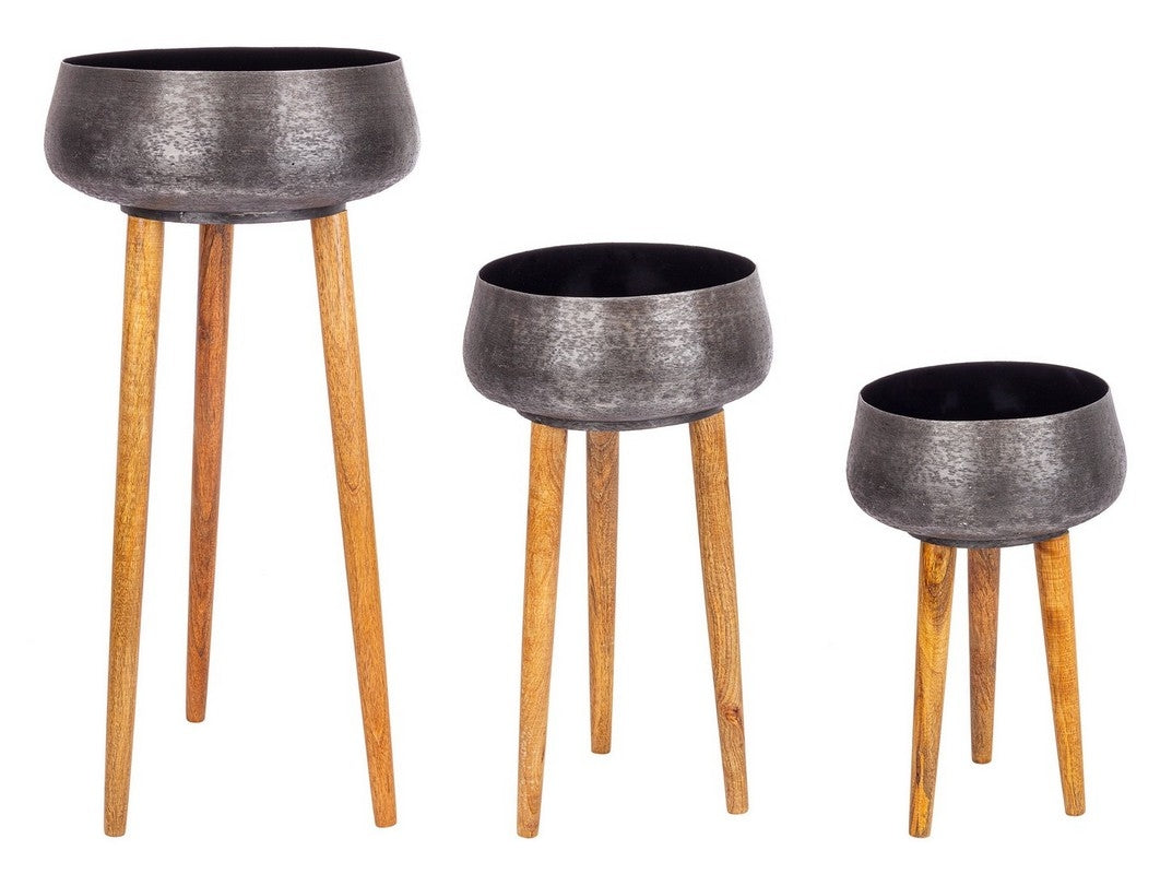 Vaso nero con piedi legno H58 cm