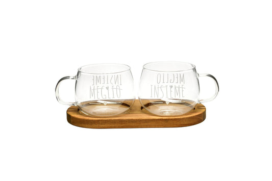 Set 2 tazze in vetro con base in bamboo My home Nuvole di Stoffa
