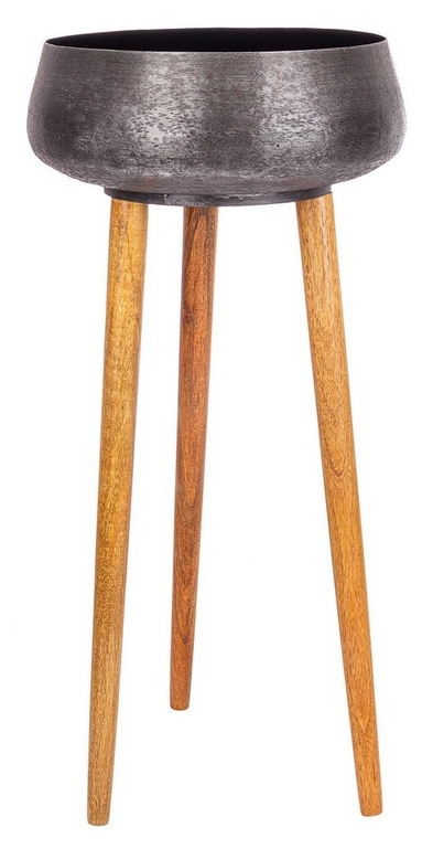 Vaso nero con piedi legno H81 cm