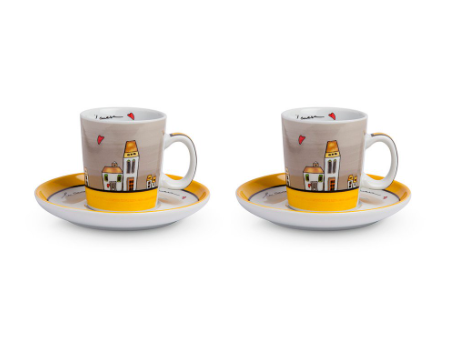 Set 2 tazze caffè con piattino Le casette Egan