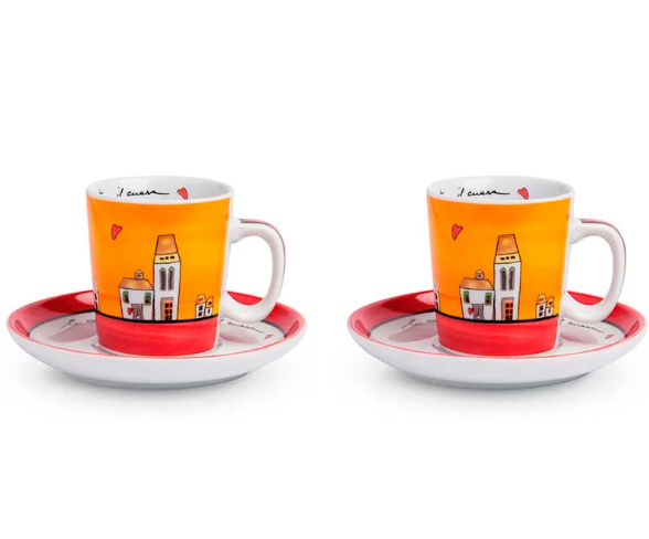 Set 2 tazze caffè con piattino Le casette Egan