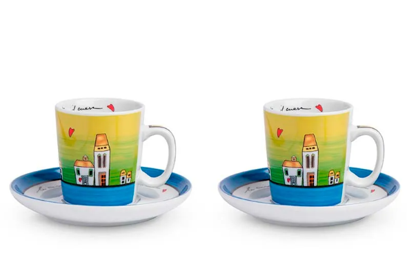 Set 2 tazze caffè con piattino Le casette Egan