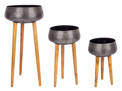 Vaso nero con piedi legno H81 cm