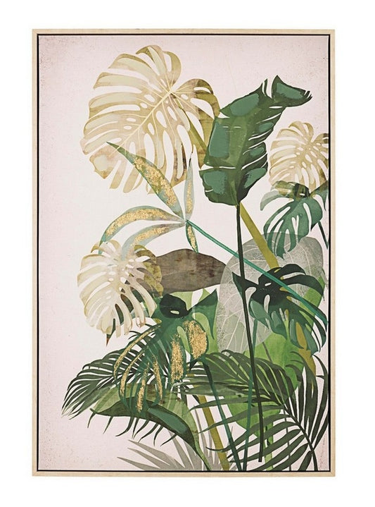 Quadro con foglie verdi e oro