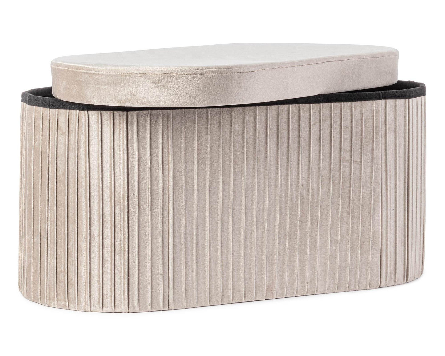 Pouf contenitore ovale in velluto beige