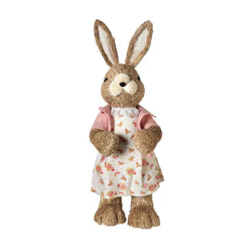 Coniglio H57cm in paglia con vestito rosa / blu