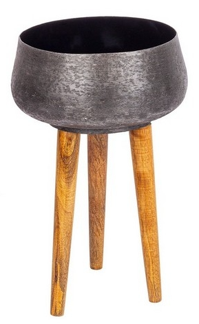 Vaso nero con piedi legno H47 cm