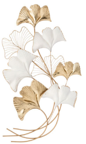 Pannello 3D con decoro foglia ginkgo oro e bianco