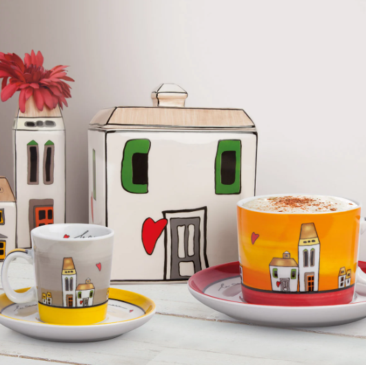 Set 2 tazze colazione con piattino Le Casette Egan