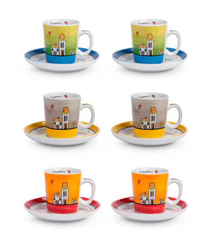 Set 6 tazze caffè con piattino Le Casette Egan