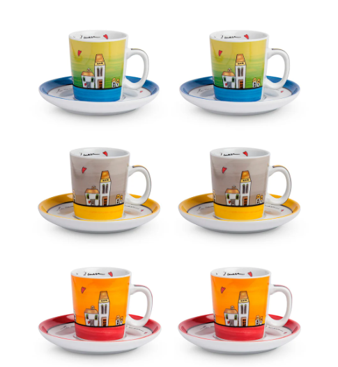 Set 6 tazze caffè con piattino Le Casette Egan