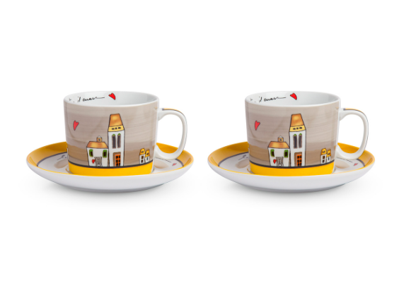 Set 2 tazze colazione con piattino Le Casette Egan