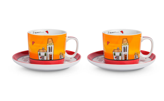 Set 2 tazze colazione con piattino Le Casette Egan