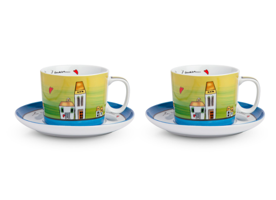 Set 2 tazze colazione con piattino Le Casette Egan