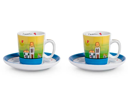 Set 2 tazze caffè con piattino Le casette Egan