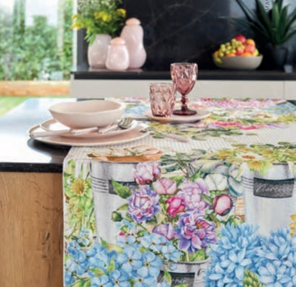 Tovaglia idrorepellente 155x355cm Fiorista Maison Sucree