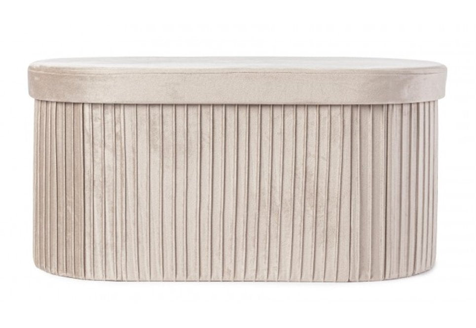 Pouf contenitore ovale in velluto beige