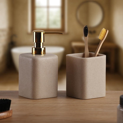 Dispenser + portaspazzolini beige/oro