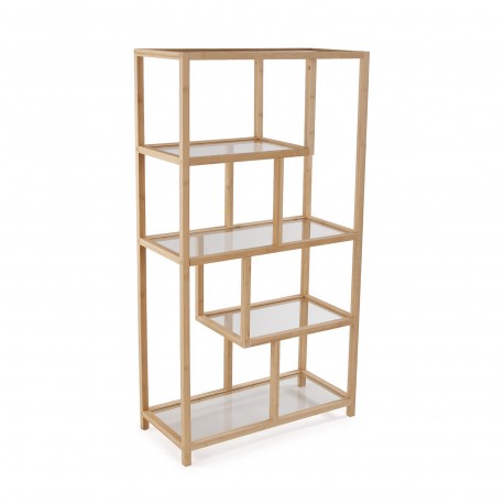 Scaffale 5 ripiani bambù e vetro