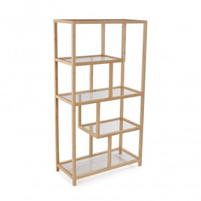 Scaffale 5 ripiani bambù e vetro